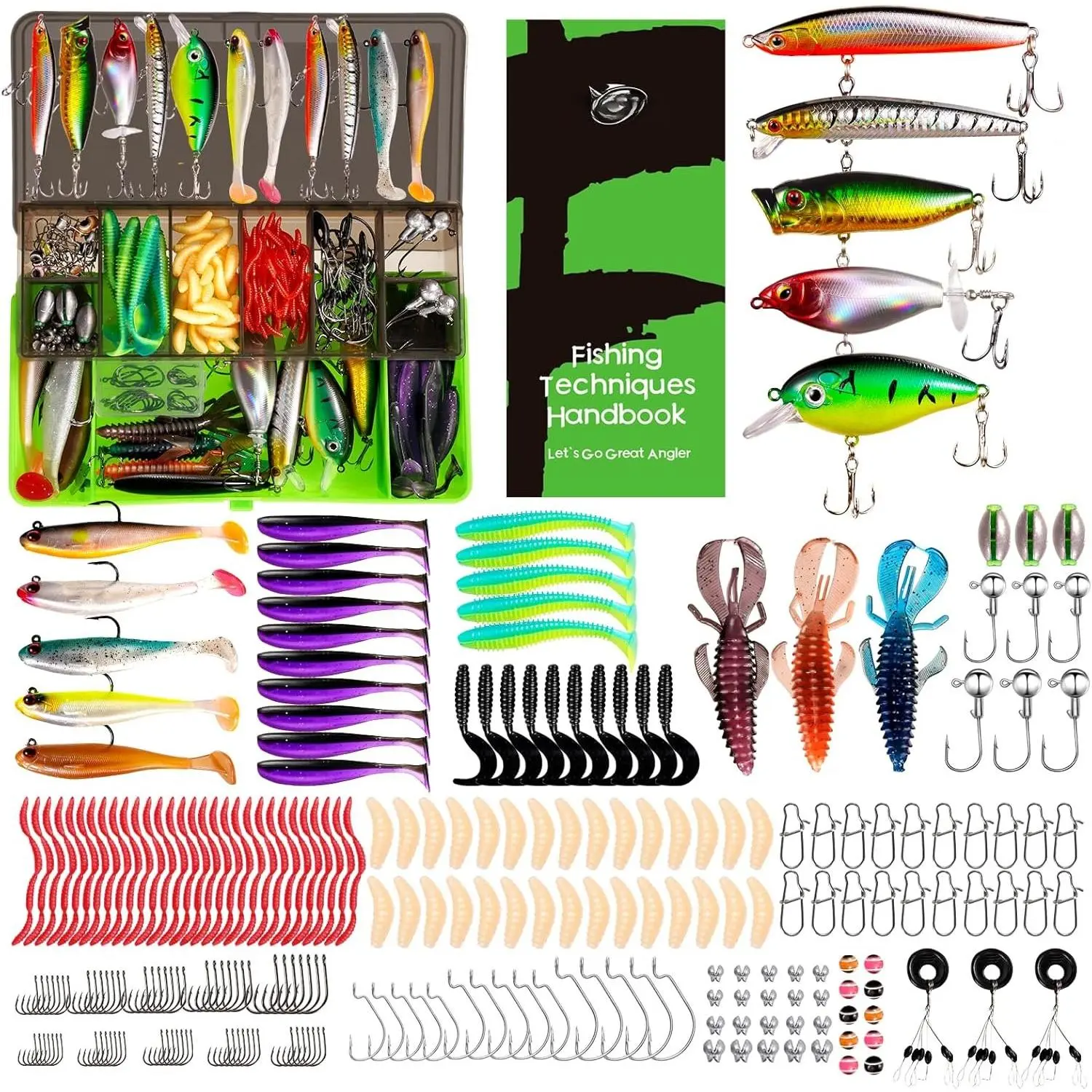 Fishing lures-2026  Fishing Lure kit for Bass Trout,Tackle Box with Tackle Included, Fishing Plugs,Swimbait, Minnows, Soft Baits, Hooks & Weights Accessories