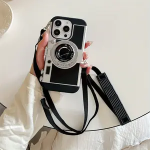Fashion Crossbody Strap 3D Camera Phone Case For iPhone 17 ProMax 17 Air 17 Pro 17 16 15 Pro 14 Plus 11 13 12 Pro Max Cover Cute Soft Protective Cases