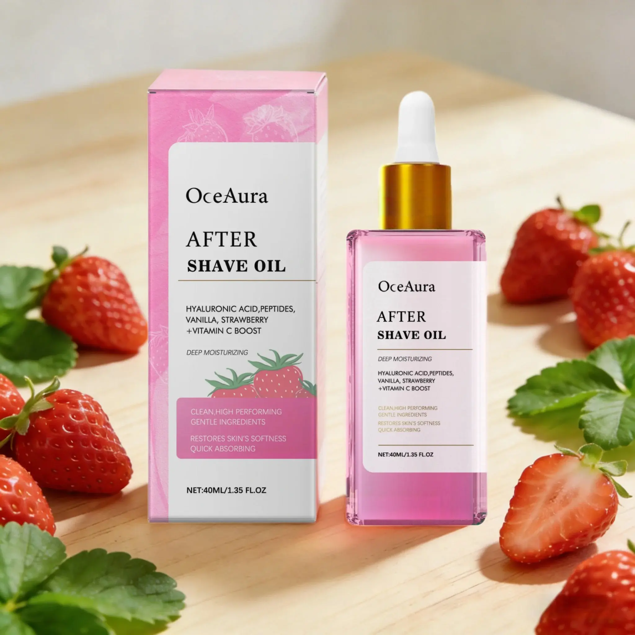 Oceaura After Shave Oil, Strawberry Vanilla Scent, Aroma, Moisturizing & Soothing, Intimate Area & Leg Care, Prevents Hair Growth, Body Oil