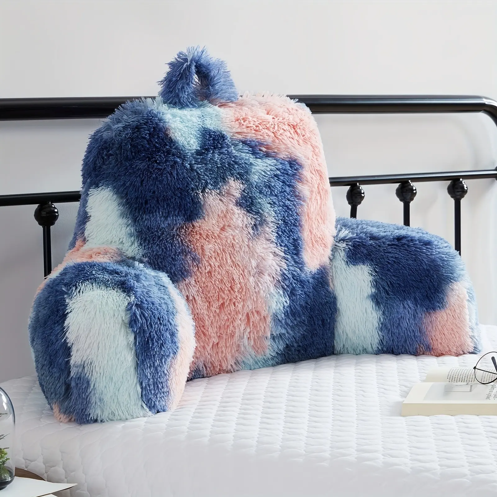 Unique Colorful Faux Fur Reading Pillows, Big Size 30x17x17 Inches With Premium Pure White Microfiber Stuffing, Adult Backrest Pillow, Bed Rest Pillow, Nice Study Pillow, Fluffy Sit Up Pillow, Bed Chair, Beautiful Home Decor, Awesome Gift