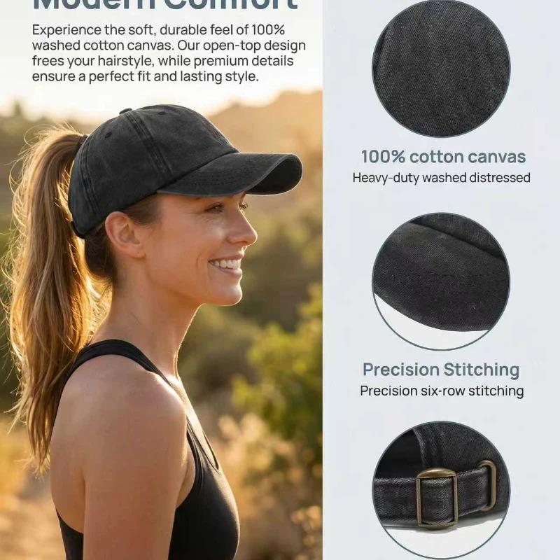 1pc Retro Washed Backless Baseball Cap for Women,Summer Outdoor Sports Ponytails,Stylish and Versatile Sun Hat for Daily Wear