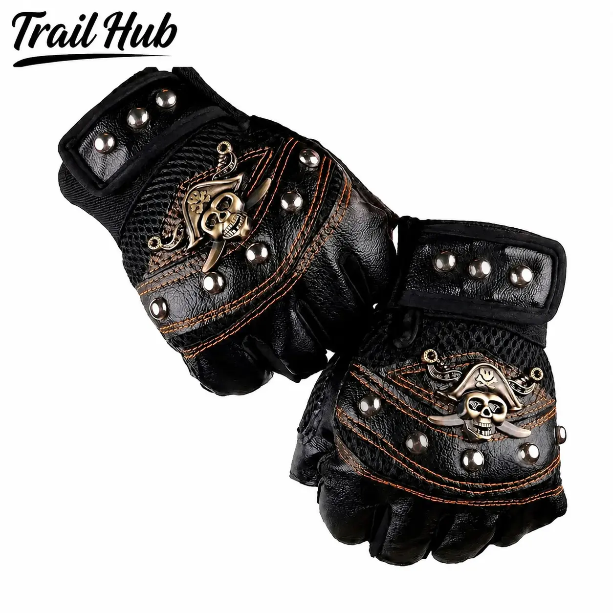 Lightweight Breathable Half-Finger Outdoor Sports Gloves for Men – Tactical-Inspired Riding, Cycling, and Hiking Gloves with Reinforced Knuckle Padding, Durable Rivet Detailing, Moisture-Wicking Fabric, and Ergonomic Fit for All-Day Wear During Fitness Ac
