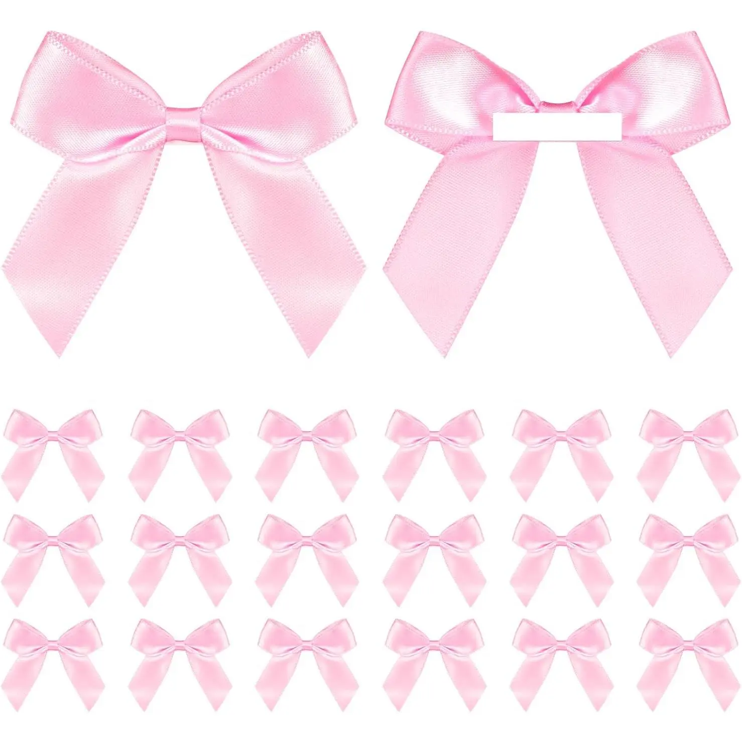 2" Pink Bow Satin Ribbon with Adhesive Base - 50 Premade Mini Bows for Gift Wrapping, Weddings, DIY Party Decorations, Craft, Sewing, Scrapbooking, Baking, 50 Counts