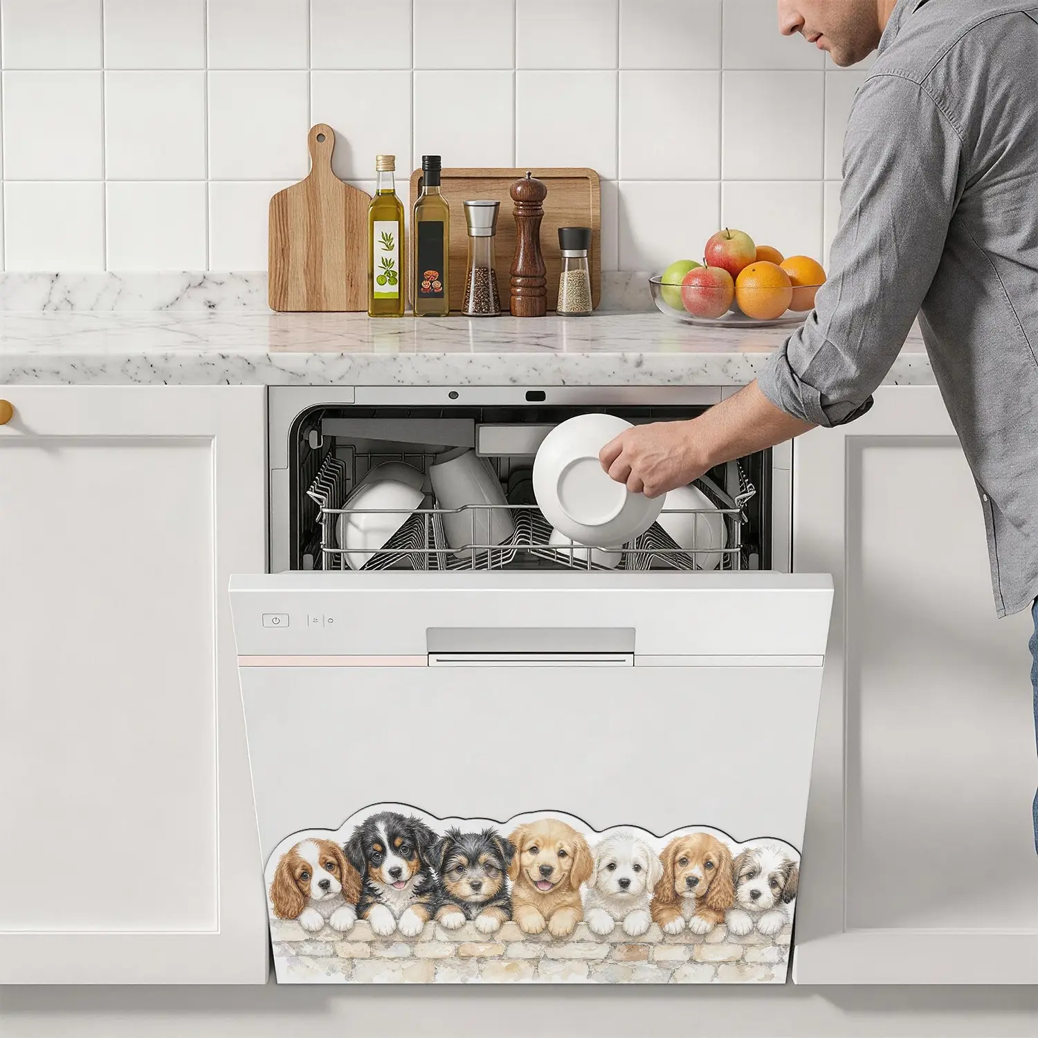 Long Magnetic Dishwasher Cover 58.5×20cm, Dishwasher Magnetic Sticker, Decorative Magnet for Front Panel, Reusable Kitchen Appliance Decoration
