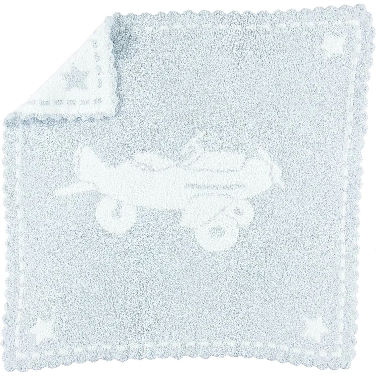 Scalloped Baby Receiving Blanket - Blue & White 30x 32
