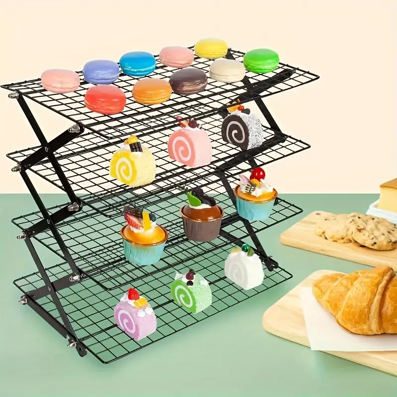 3/4-Level Collapsible Cooling Rack | Wire Rack for Baking Pans, Picnic Rack for Outdoor Use, Adjustable with Four Design Settings, Foldable Display Stand, Versatile Serving Tray, Camping Grill Suitable for Baking, Roasting, Grilling, and Picnics