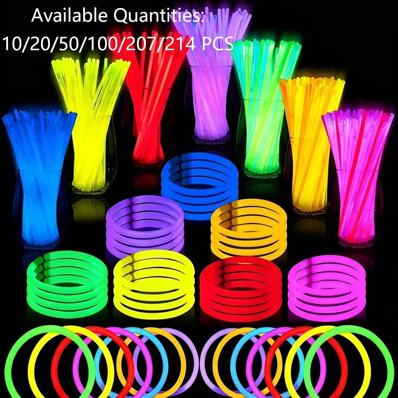 Nighttime Party Glow Sticks, DIY Necklace Bracelet Headband Crown, Baby Birthday Shower Full Moon Celebration, 10-214 Pieces