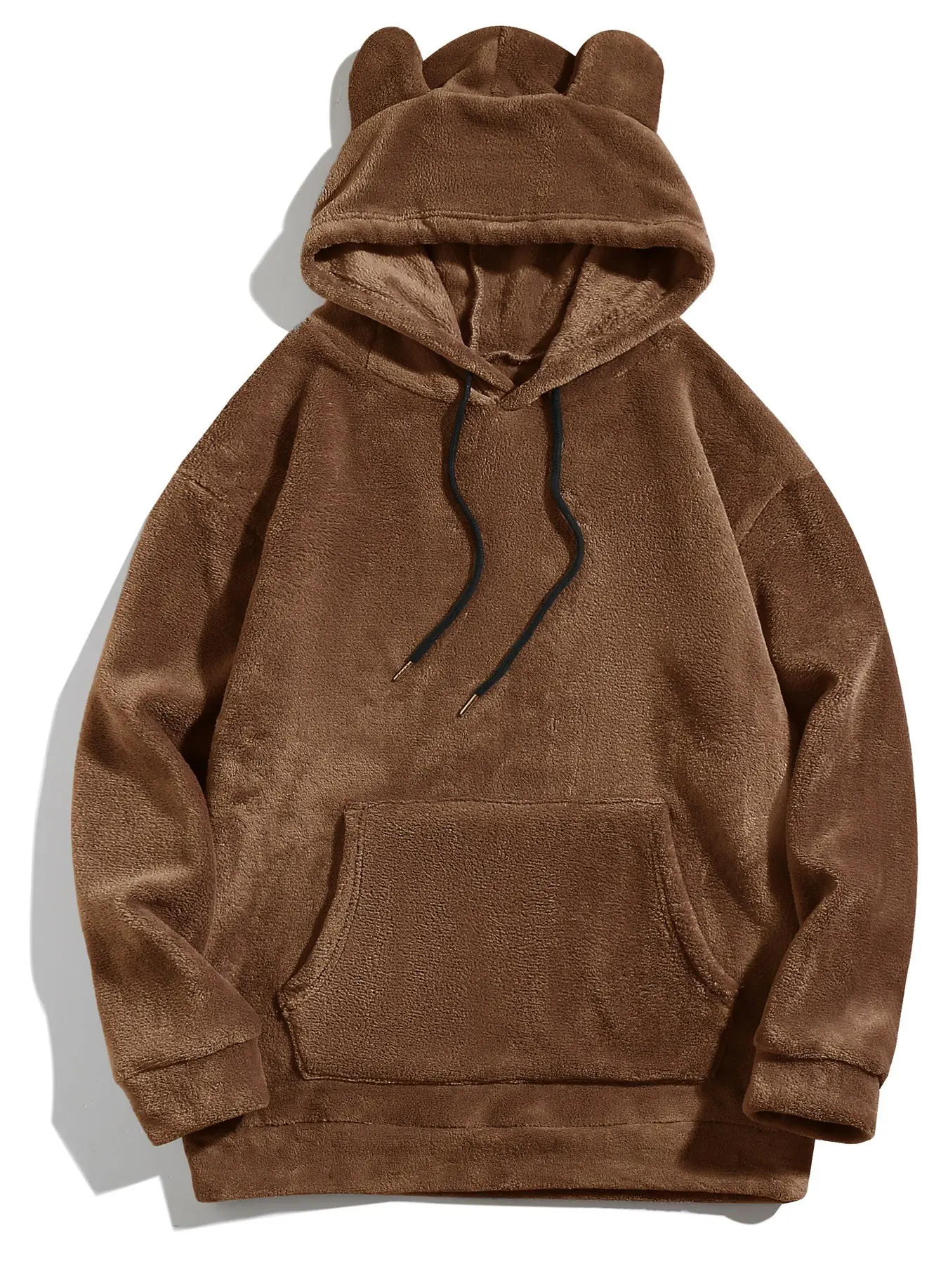 Men's bear-ear plush hooded sweatshirt with added insulation and thick kangaroo pocket casual top. Loose and slim-fitting, soft and warm. Suitable for daily home wear or as an outer layer. Versatile.