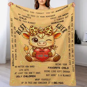 My Favorite Child Gave Me This Blanket – Funny Highland Cow Blanket for Mom, Cute Leopard Bow Cow Throw, Heartwarming Mother's Gift from Son or Daughter