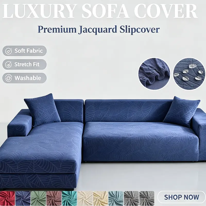 All-Inclusive Elastic Sofa Slipcover, Water Repellent & Washable Couch Cover with Embossed Leaf Pattern, Pet Friendly Furniture Protector for L-Shape Sectionals