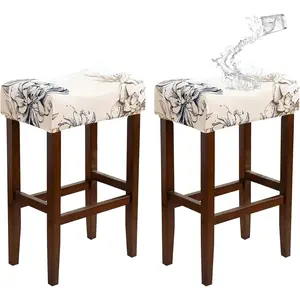 Waterproof Set of 2 Elegant Flower Stretch Backless Bar Stool Covers Washable Rectangular Barstool Chair Covers