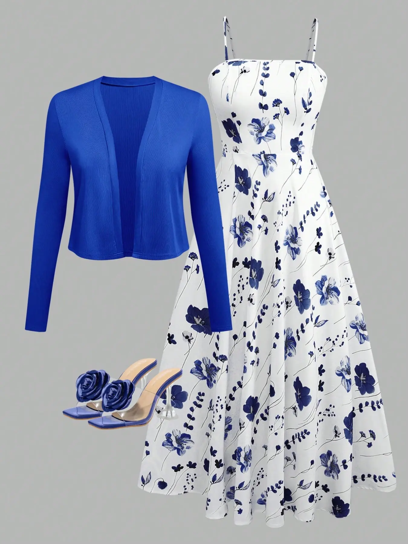 Elegant Women's Strapless Printed A-Line Dress with Knit Jacket Set, Valentine's Day, Date Night Two-Piece Set