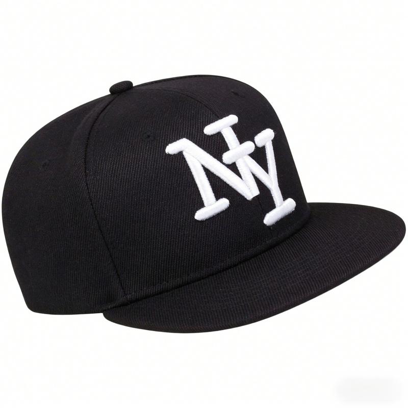 Flat-brim baseball cap with 3D NY embroidery, fully enclosed flat-brim cap, unisex, suitable for street dance, large head circumference hat