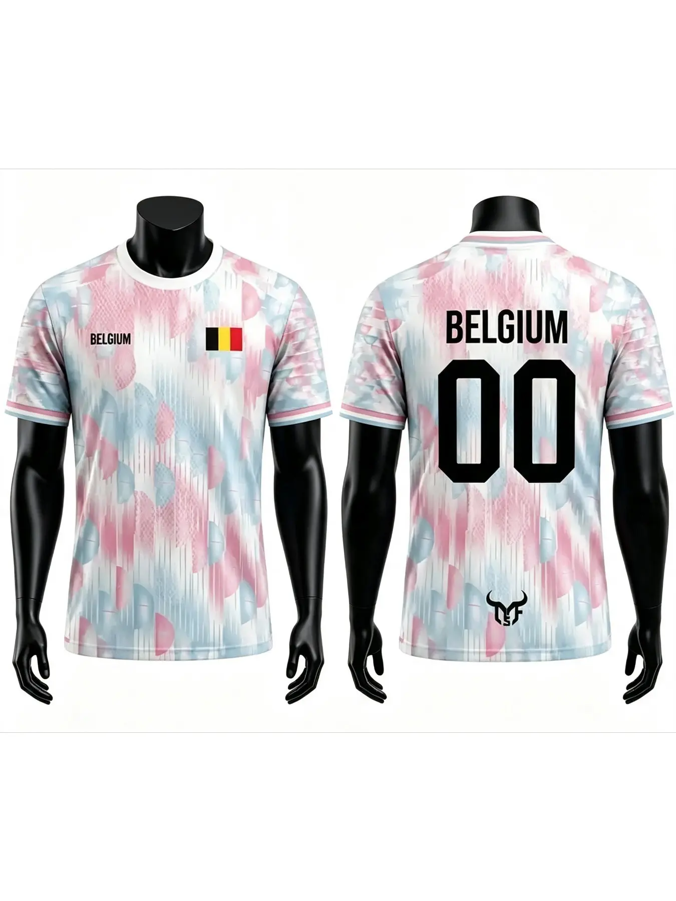 Belgian New Football T-Shirt, Classic Print, Personalized Style, Unisex Outdoor Sportswear, Long Loose-Fit Short Sleeve Top