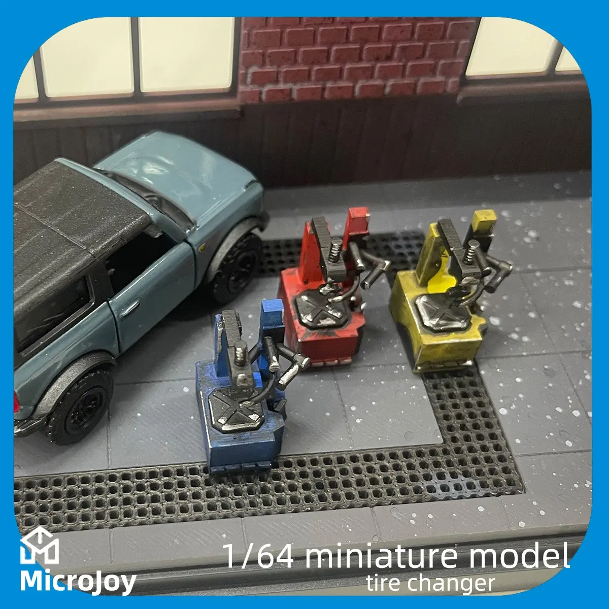 Detailed Scene 1: 1:64 Scale Micro Model Repair Factory Tire Change Machine, Miniature Display, Car Model Scene, Vintage Setup