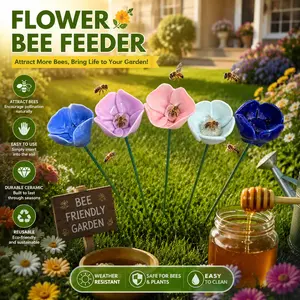 5pc Plug-in Floral Bee Waterer Feeder, Garden Bee Bath, Outdoor Natural Decor Pollination, Yard Ground Decor, suitable for indoor decor, outdoor gardens, and patio decor—the perfect gift for nature lovers