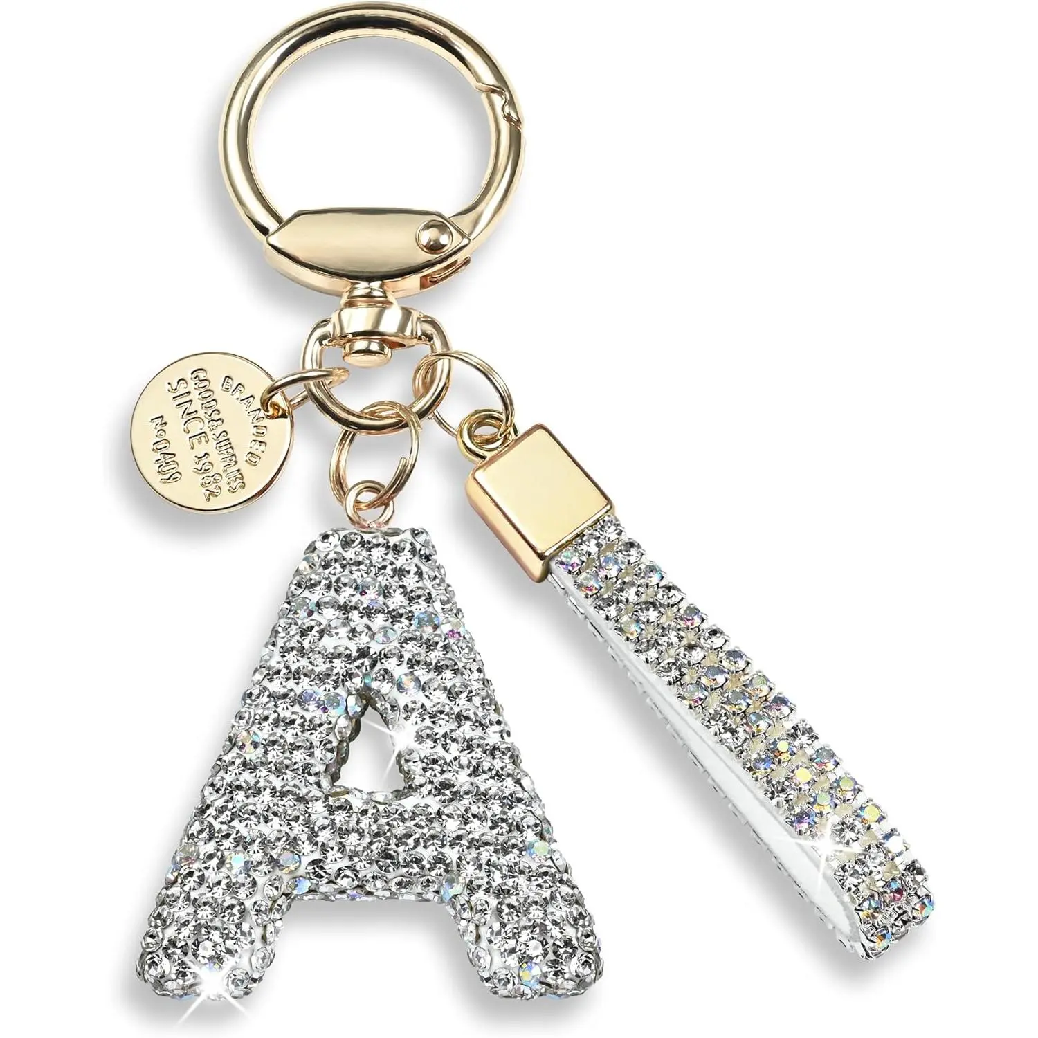 Women's Customized Initial Letter Diamond Keychain - Bling Sparkly Backpack-Car Key Accessory Lanyard, Personalized Gift for Christmas, Graduation, Thanksgiving, Easter