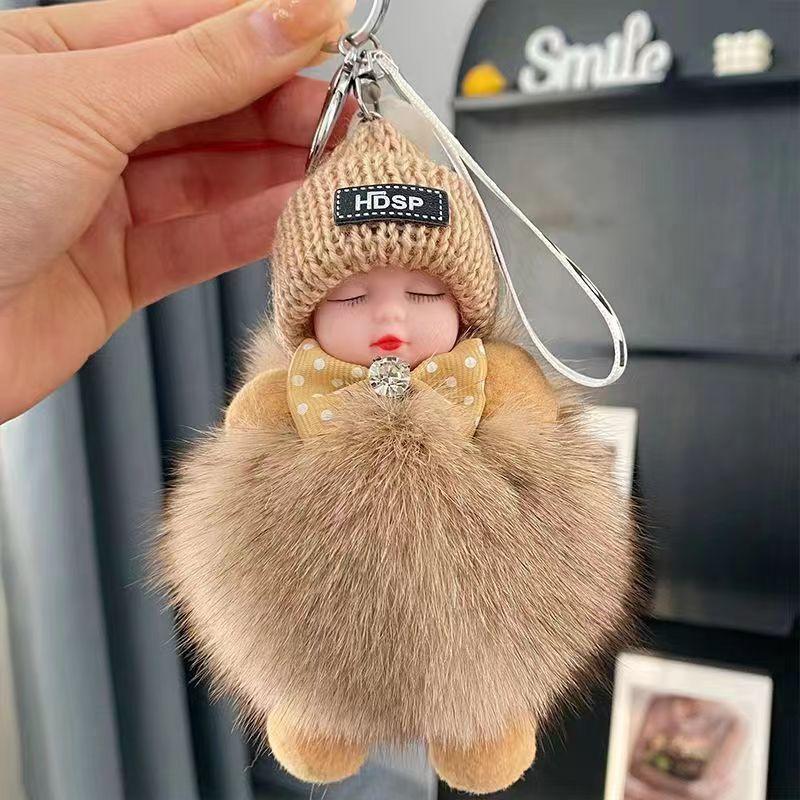 Cute 3-Piece Pom-Pom Plush Set, Sleeping Doll Keychains, Baby Car & Bag Pendant Ornaments Cute 3-Piece Pom-Pom Plush Set, Sleeping Doll Keychains, Baby Car & Bag Pendant Ornaments