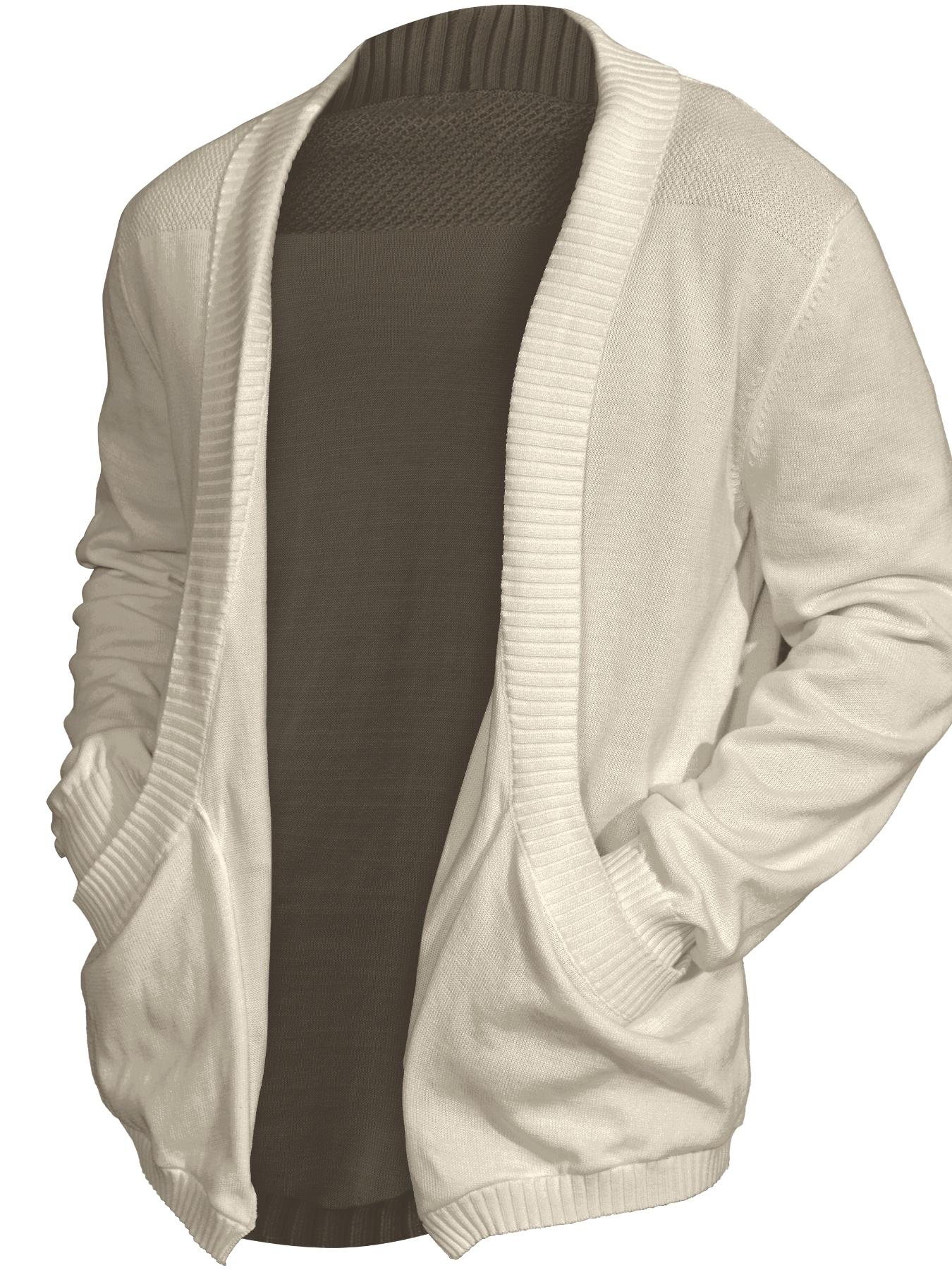 Men's Solid Pocket Shawl Collar Cardigan, Loose Casual Long Sleeve Open Front Knitwear for Spring & Fall, Fashion Men's Knit Clothing for Daily Wear