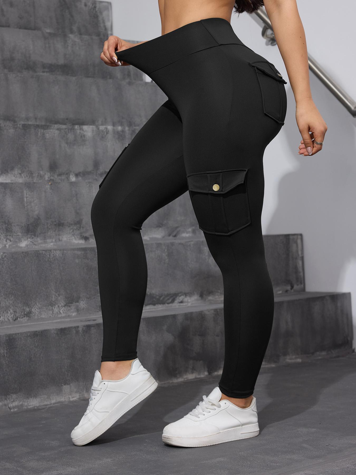 Women's Plain Flap Pocket Button High Waist Slim Leggings, Casual Comfy Breathable Skinny Cargo Pants for Daily Wear, Ladies Bottoms for All Seasons, Leggings for Women, Pants for Women, High Waisted Legging
