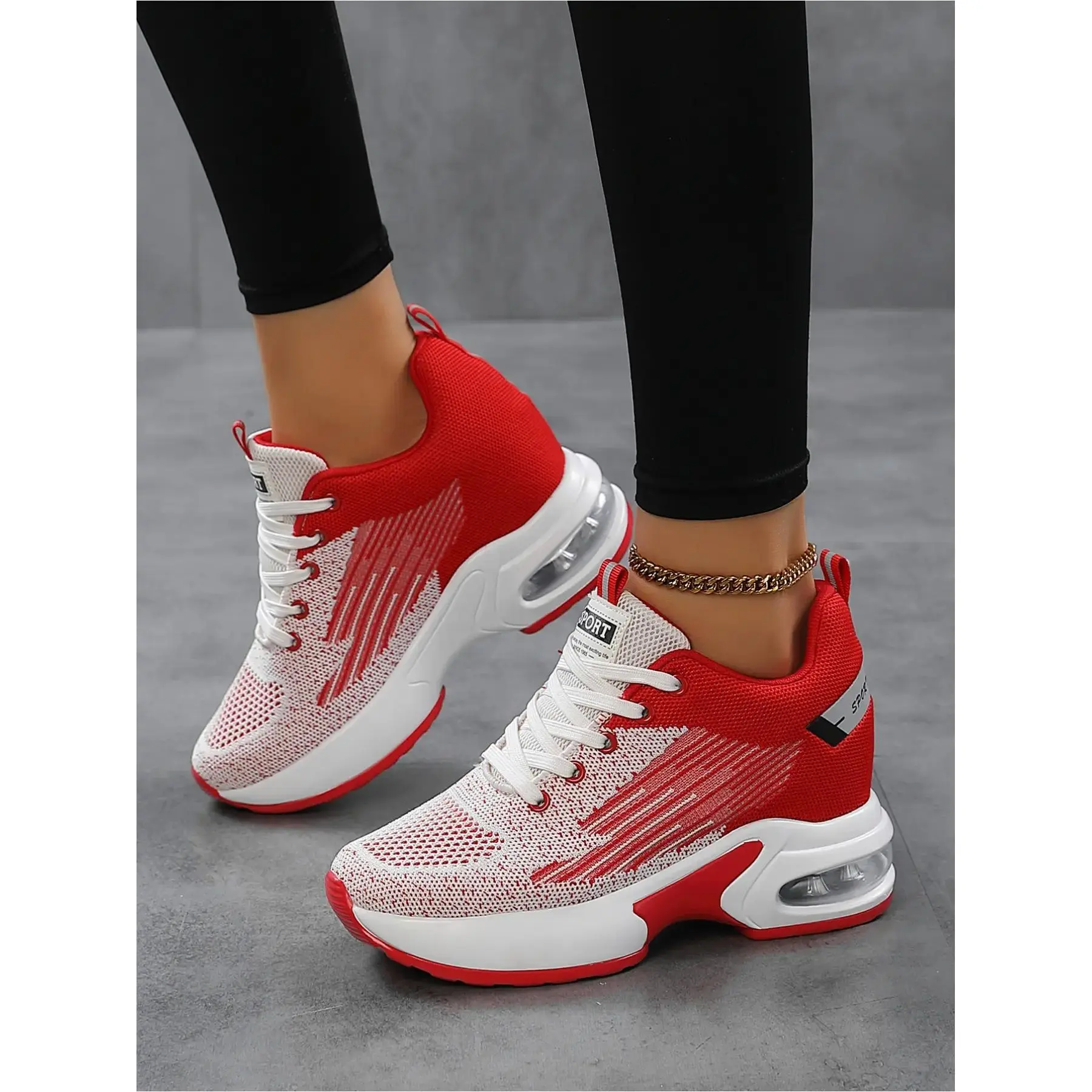 YYW1 Women's Breathable Mesh Wedge Color Block Sneakers - Air Cushion Hidden Heel, Multi-Colors, Sporty Look Casual Trainers for Daily Wear
