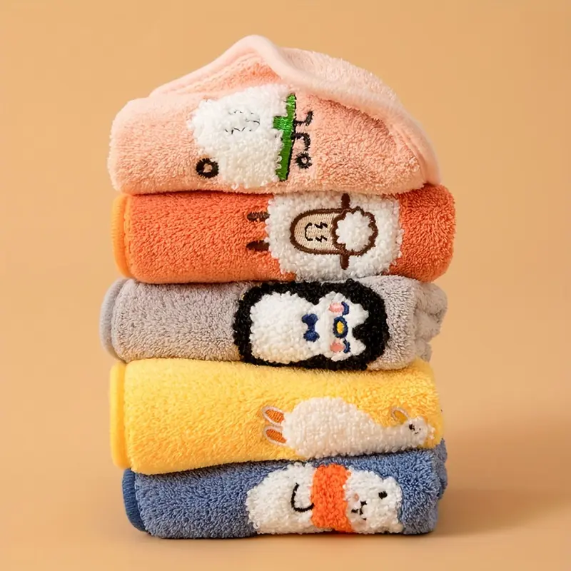 5 Square Towels, Soft Embroidered Face Towels, Small Square Towels, Hanging Towels, Super Absorbent Hand Towels