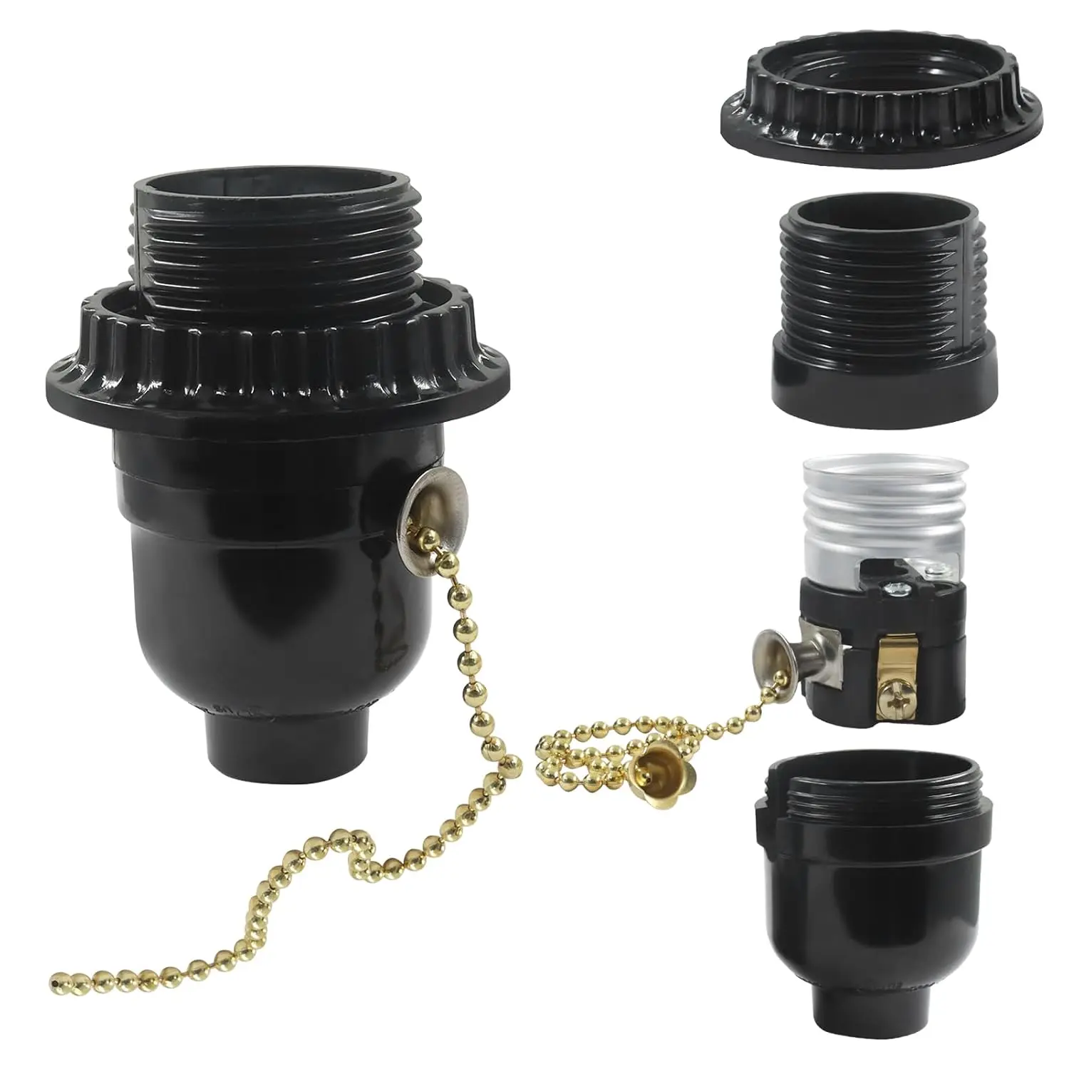 E26 Threaded Lamp Socket  with Pull Chain, 1 Pack | Robust  Base, For Table Lamps, Floor Lamps & Fixtures, Includes Shade Ring, Quick Installation