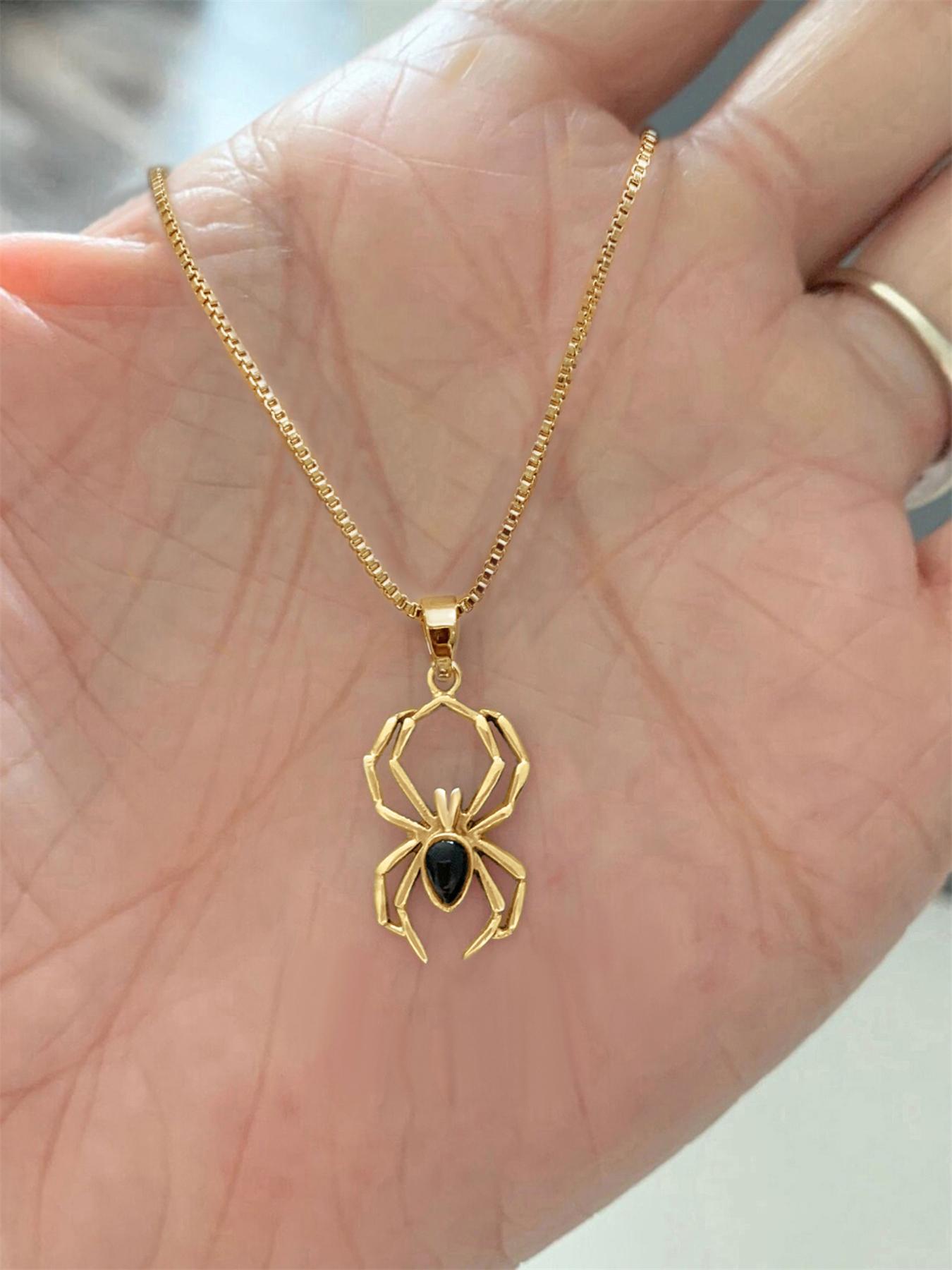 Spider Design Pendant Necklace for Women, Dainty Necklace, Minimalist Necklace, Dangling Charms Necklace, Clavicle Chain Matching Necklace for Party, Daily Decor, Trendy All-match & Exquisite Jewelry As Birthday Gift without Box, Gothic Witch Jewelry
