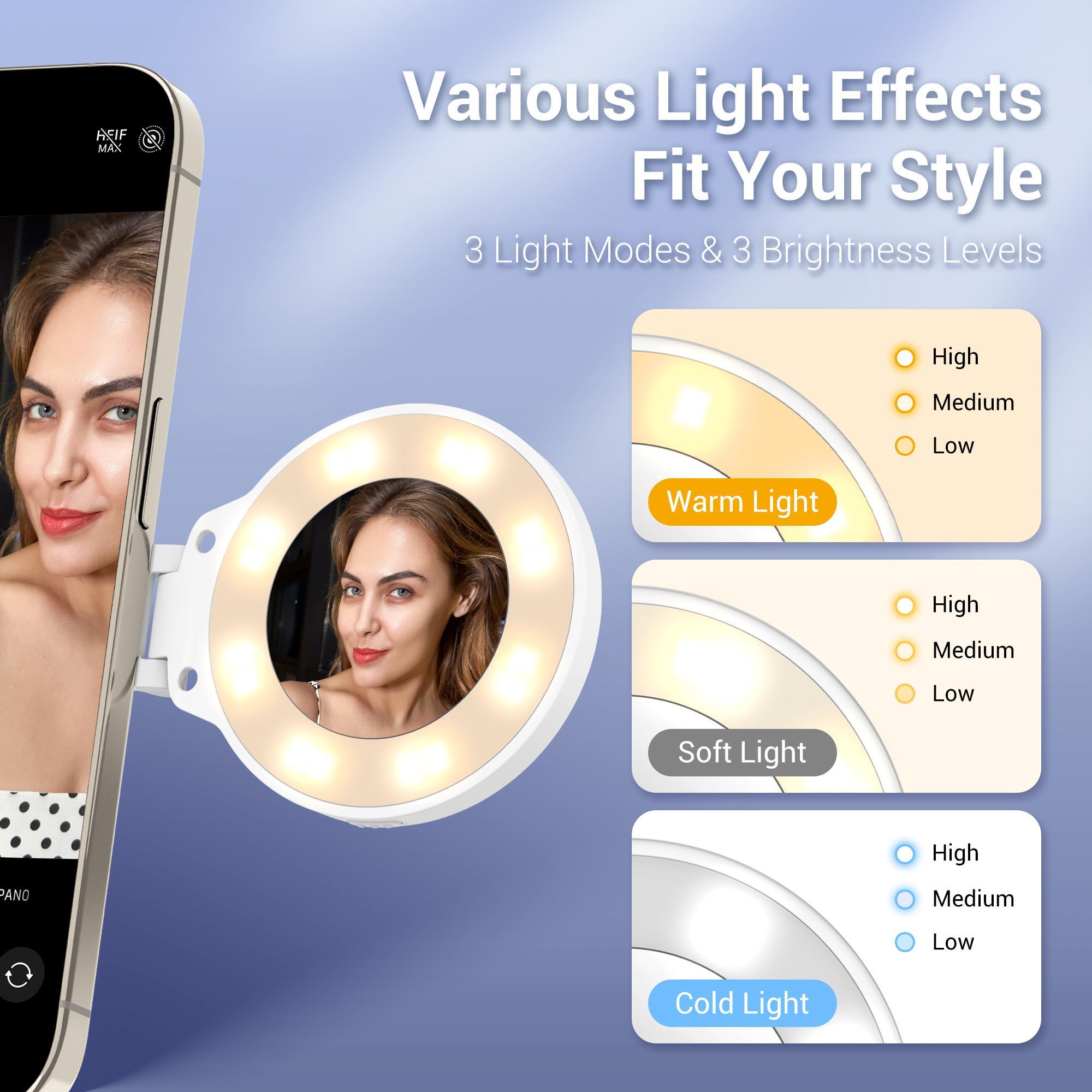 Rechargeable Magnetic LED Selfie Light for Makeup, Vlogging, Live Streaming & Selfies, Mini Ring Light Compatible with iPhone 15, iPhone 14, iPhone 13, iPhone 12, Photography Equipment, Selfie Accessories