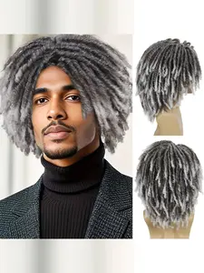 16inch Fake Dreads Wigs with Bangs, Ombre, Rocker Rasta Hair, Medium Length, Faux Loc Wig for Men, Gradient