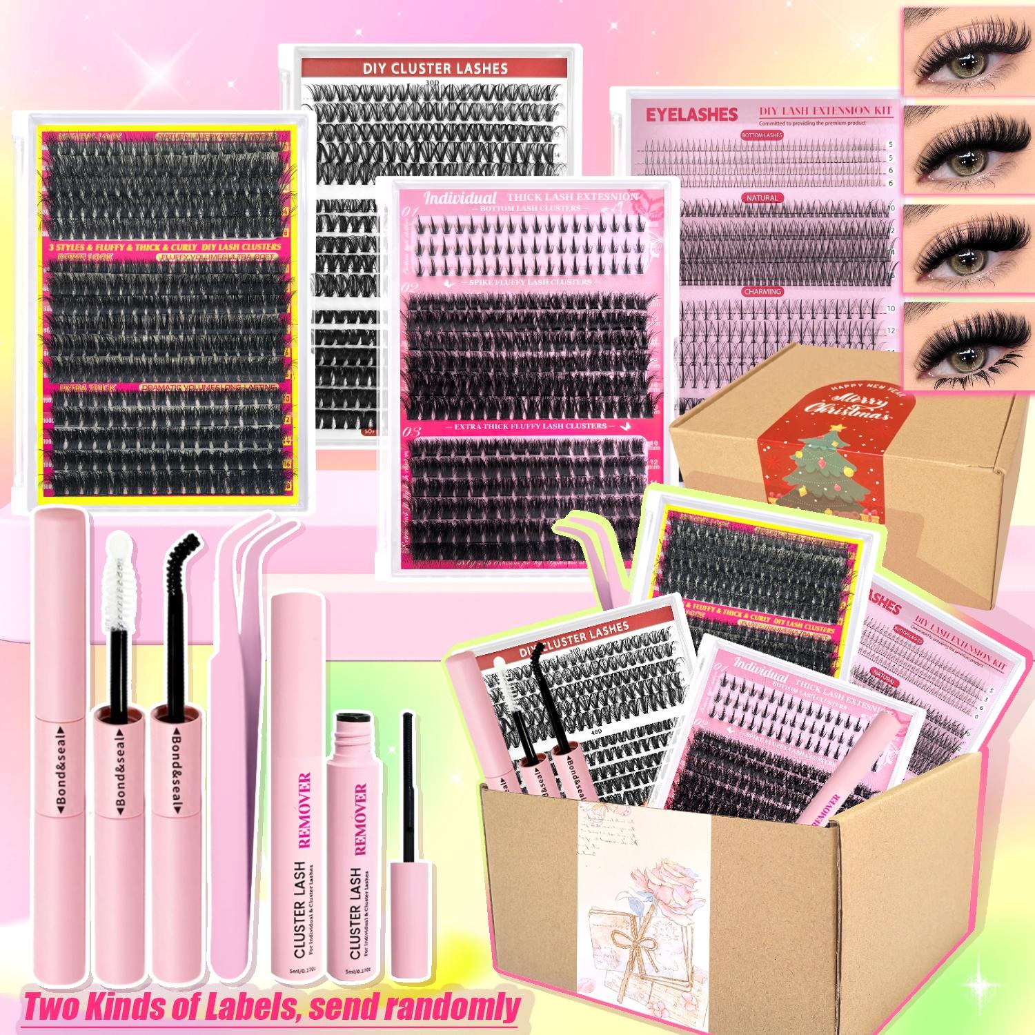 Eyelash Extension Kit (1 Set), DIY Lash Kit Including Individual False Eyelashes, Eyelash Glue, Tweezers, Remover, Professional Eye Makeup Tool for Women, Cosmetic, Eyelash Cluster Kit, Eyelash Fixer