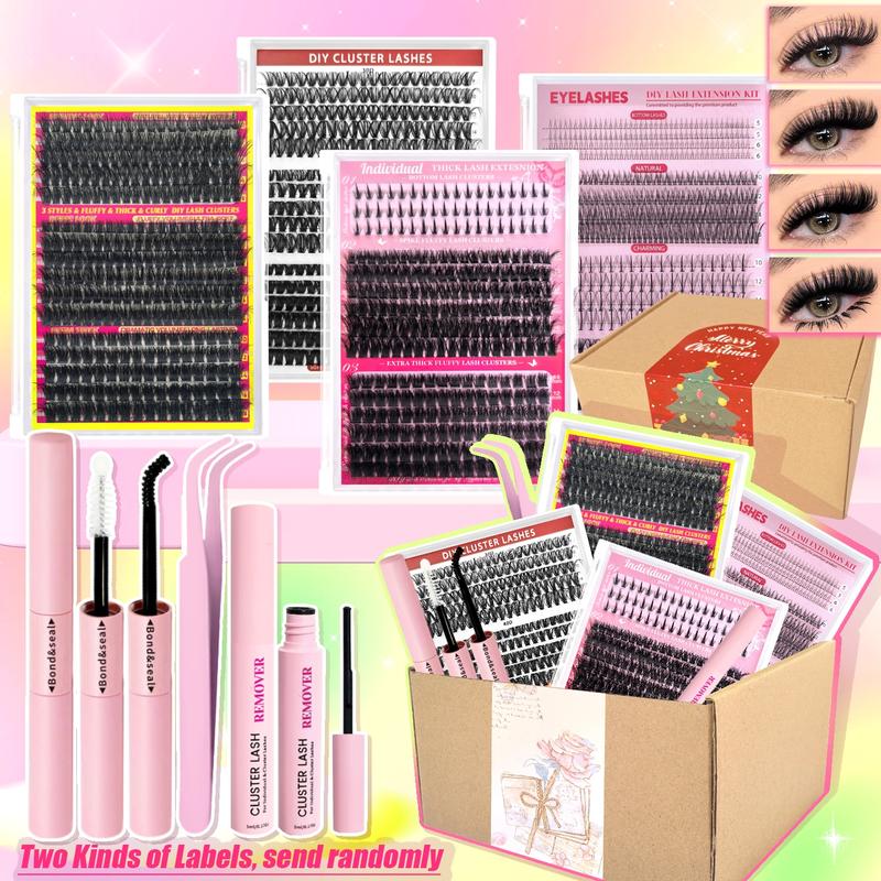 Eyelash Extension Kit (1 Set), DIY Lash Kit Including Individual False Eyelashes, Eyelash Glue, Tweezers, Remover, Professional Eye Makeup Tool for Women, Cosmetic, Eyelash Cluster Kit, Eyelash Fixer