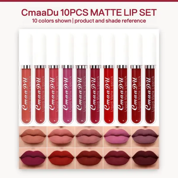 10 Color Matte Liquid Lipstick , Waterproof Non-Stick Cup  , Long Wear Makeup Gift  essence extreme shine  toofaced kissing juicy pink combo frosty balm gloss sworn beauty