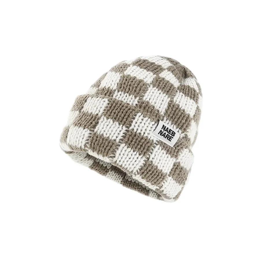 New Japanese Korean Winter Check Plaid Skullies Beanies Knit Hat for Women Ins Luxury Brand Y2k Bonnet Heavy Warm Hat Casual Cap