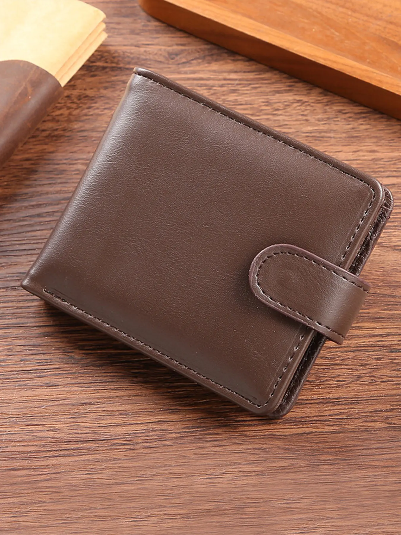 Men's Bifold Wallet, PU Leather Large Capacity Short Wallet, Multi-Card Slot Transparent ID Window Coin Pouch, Casual Business Travel Wallet