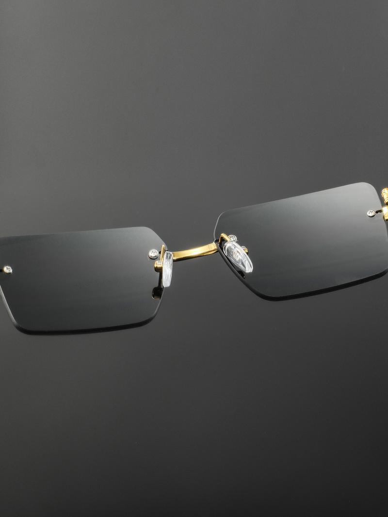 Men's Metal Square Frameless Retro Casual Glasses, High-End Elegant Versatile Design, Stylish Eyewear for Everyday Wear Classic Shades Tortoiseshell Sunglasses