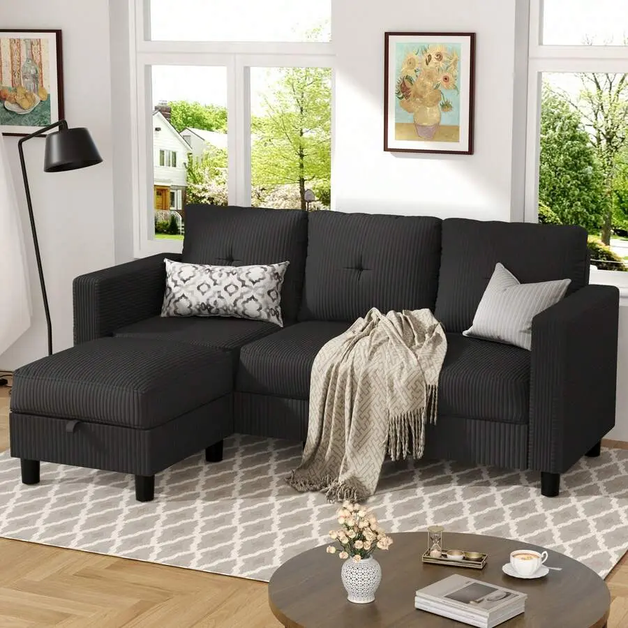 L-Shaped Couch Sofa Living Room Convertible Sectional Sofa With Reversible Chaise Modern Linen,Sectional Sofa Couch Small Space