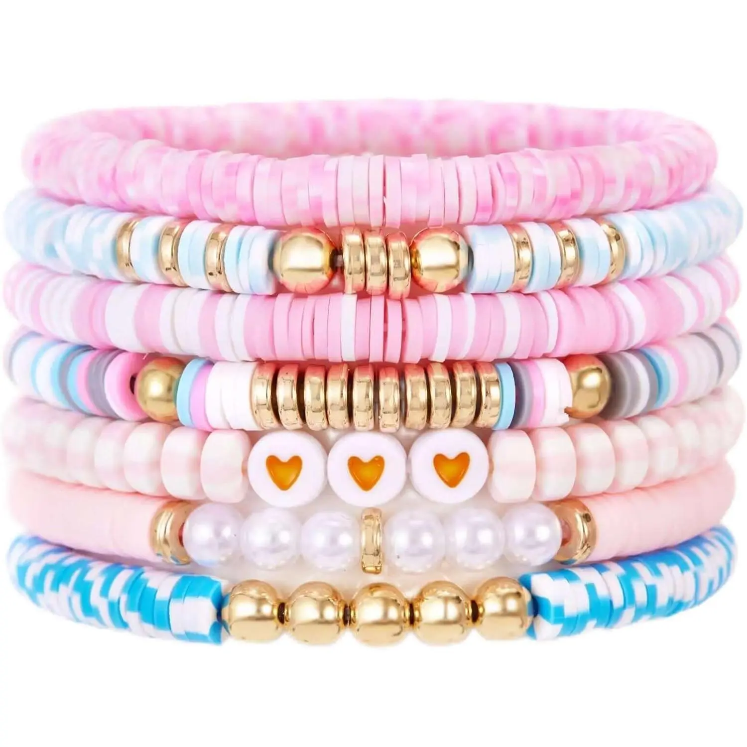 Boho Heishi Clay Beaded Stretch Bracelets Stack For Women, Preppy Teens Friendship  Bracelets Cute Beach Surfer Accessories Bulk Set Trendy Fashion