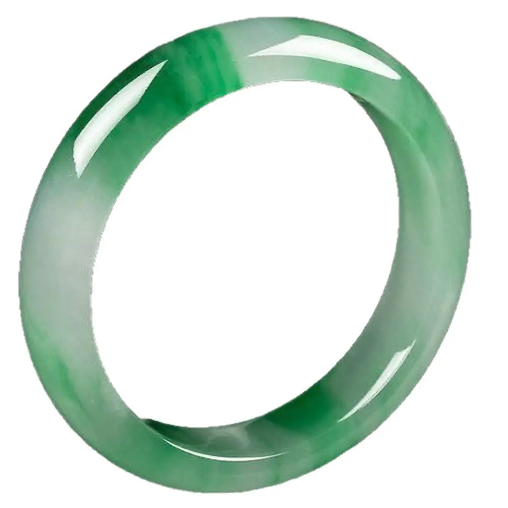 Authentic Natural Burmese Jadeite Bangle, Ice Type with Floating Green Floral Patterns, Pale Green and Ice Green Floating Flower Jade Bracelet