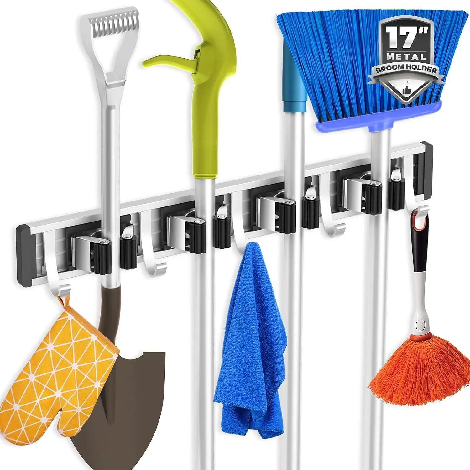 Broom Holder Wall Mount Mop Hanger Tools organizer 4Racks 5Hooks | Adjustable Mop Broom Wall  Heavy duty Tools Storage Rack Space-saving for Garage,Kitchen,Laundry Room,Garden, Black