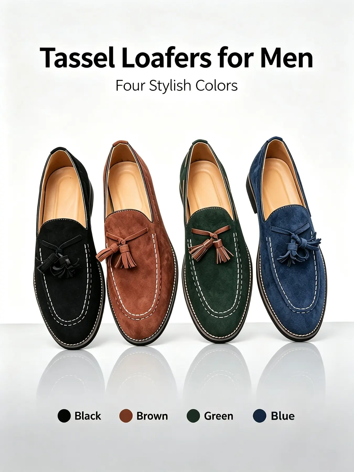 Men's Business Style Solid Color Tassel Decor PU Leather Footwear Dress Shoes, Fashionable Comfortable Tassel Design Loafers for Work Office, Male All-match Shoes for Daily Wear, Business Casual Shoes, Green