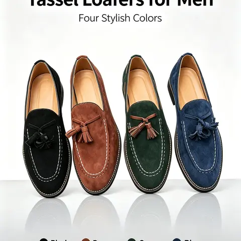 Men's Business Style Solid Color Tassel Decor PU Leather Footwear Slipon Dress Shoes, Fashionable Comfortable Tassel Design Loafers for Work Office, Male All-match Shoes for Daily Wear, Business Casual Shoes, Green