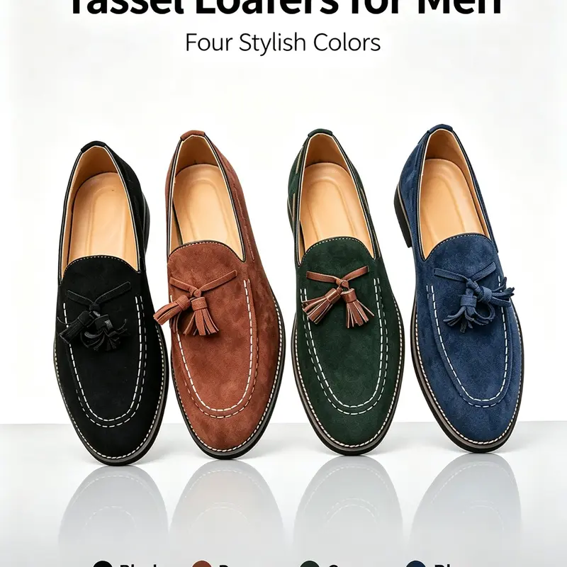 Men's Business Style Solid Color Tassel Decor PU Leather Footwear Slipon Dress Shoes, Fashionable Comfortable Tassel Design Loafers for Work Office, Male All-match Shoes for Daily Wear, Business Casual Shoes, Green