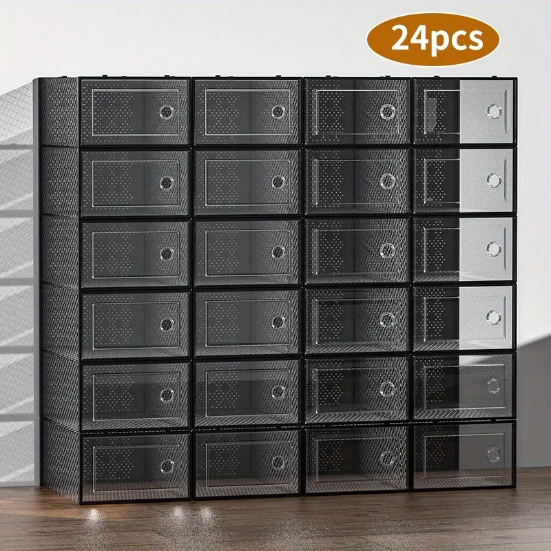 2026 New Trend Storage Box, Easy to Use, Foldable & Retractable, 6/12/24-piece large-capacity shoe cabinet storage box, modular space-saving transparent plastic stacked shoe box with lid display box, sports shoe storage shoe rack, white and black optional