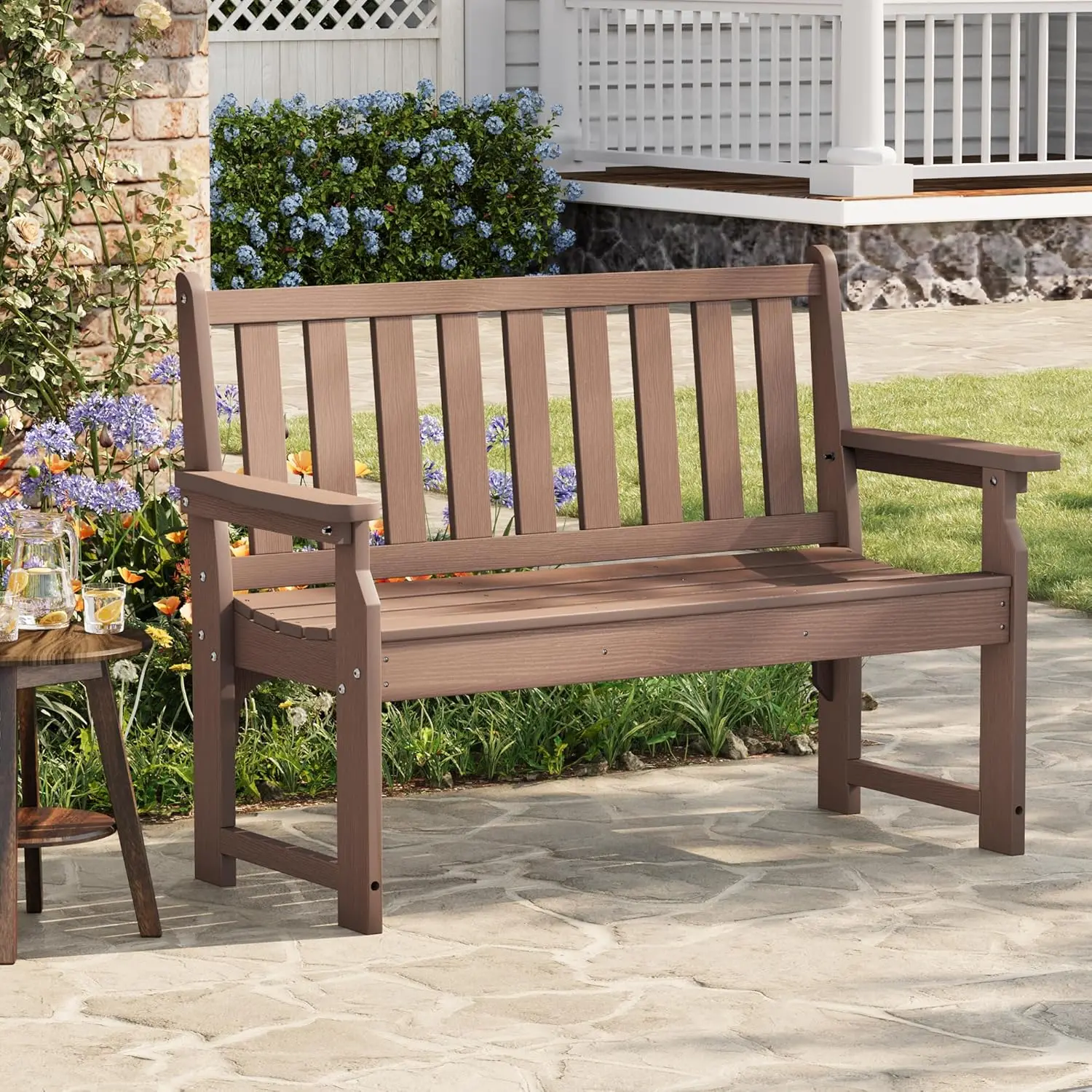 Heavy Duty All-Weather Poly Lumber Outdoor Bench for 2, 800 lb Capacity, Durable Garden & Patio Seating, Zero Maintenance, Ideal for Lawn, Backyard, Black