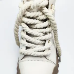 1 Pack Three-Strand Hemp Shoelaces, Round Thick Hemp Laces, Solid Color Spiral Pattern, Casual Shoes, Versatile Shoe Accessories