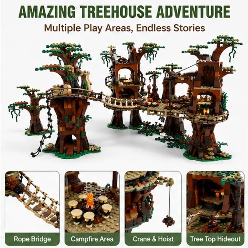 1990pcs Ewok Village Building Blocks Set Toy, Brick House Set, Building Sets, Compatible with 10236, No Choking Hazard Warning, Ideal for Creative Play