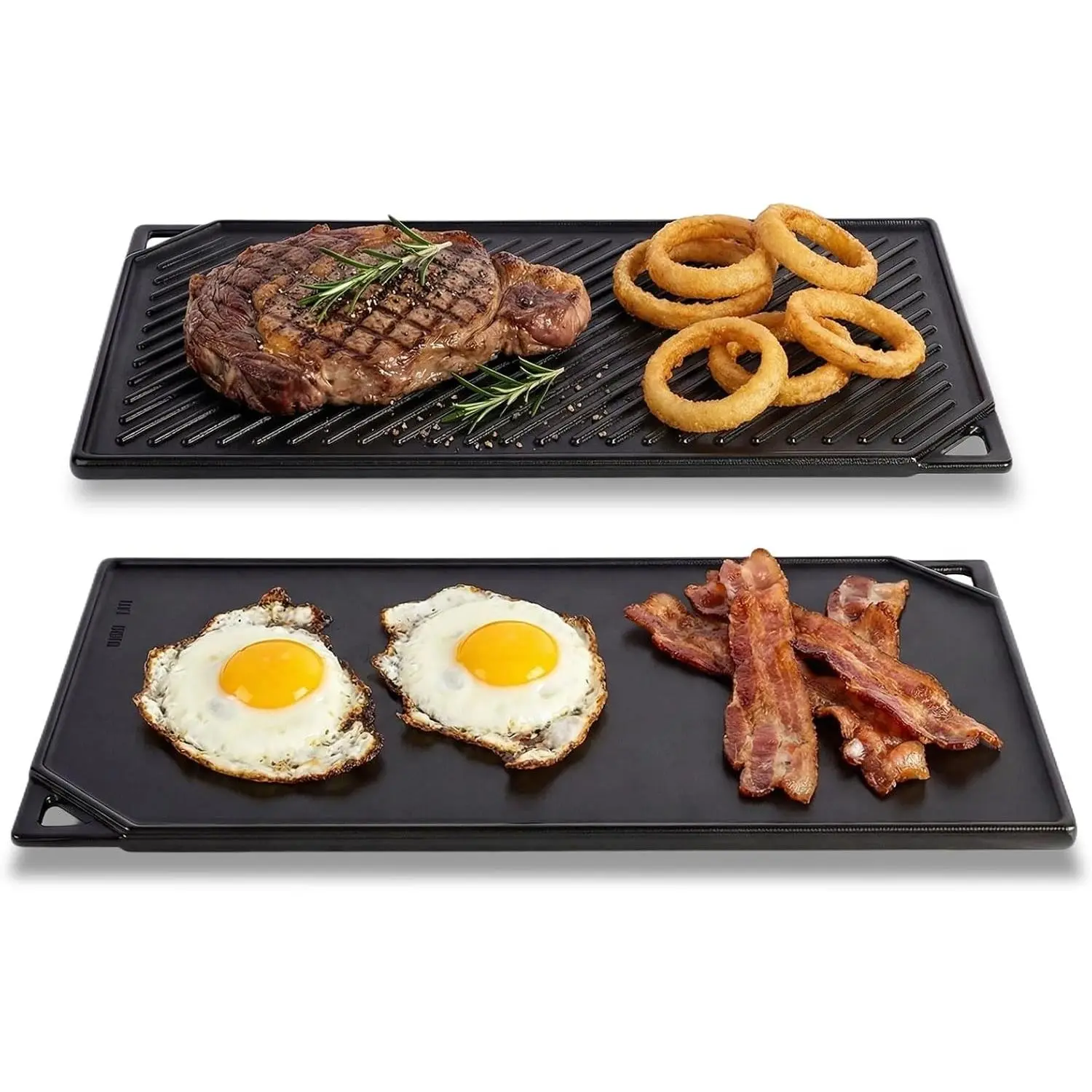 16.7" x 9.5" Stove Top Griddle Reversible Griddle Plate | Reversible Cast Iron Griddle, Rectangular Flat, Ribbed Stovetop Griddle, Double Burner Flat Top Griddle Pan for Gas Grill