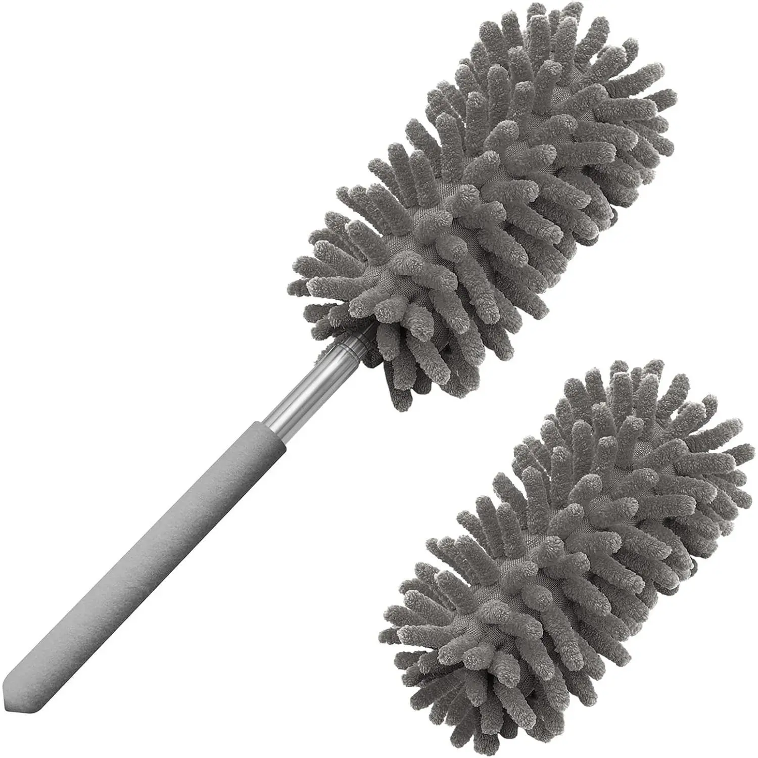 Microfiber Duster for Dust Removal - 2 Piece Sets with Telescopic Extendable Pole, Hand Washable, 2 Replaceable Heads, Detachable Brush, Multi-Use for Home, Office, Car, Ceiling Fan