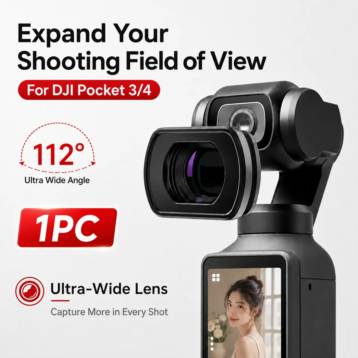 1PC HD Magnetic Wide Angle Lens for DJI Osmo Pocket 3/4, Firm Magnetic Suction, Easy Installation, Camera Lens Accessory for Daily Shooting